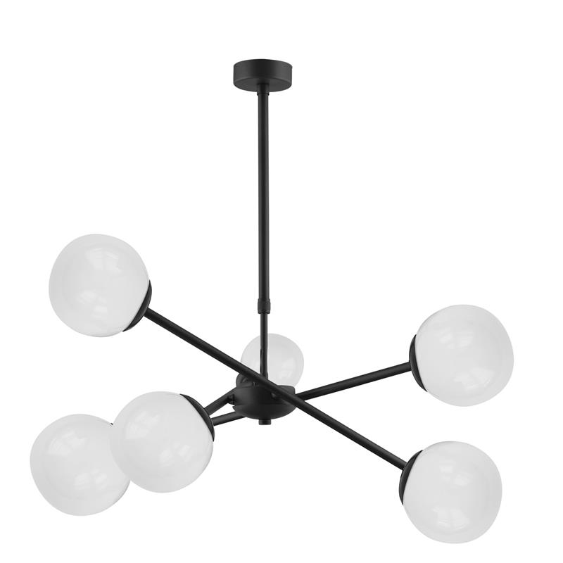 LAMPARAS PALMIRA 6 LUCES NEGRO C/T BLANCA