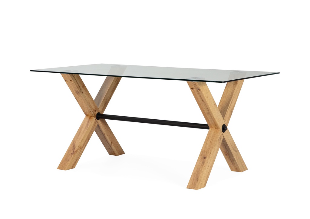 MESA COMEDOR CRISTAL TEMPLADO/PATAS MADERA