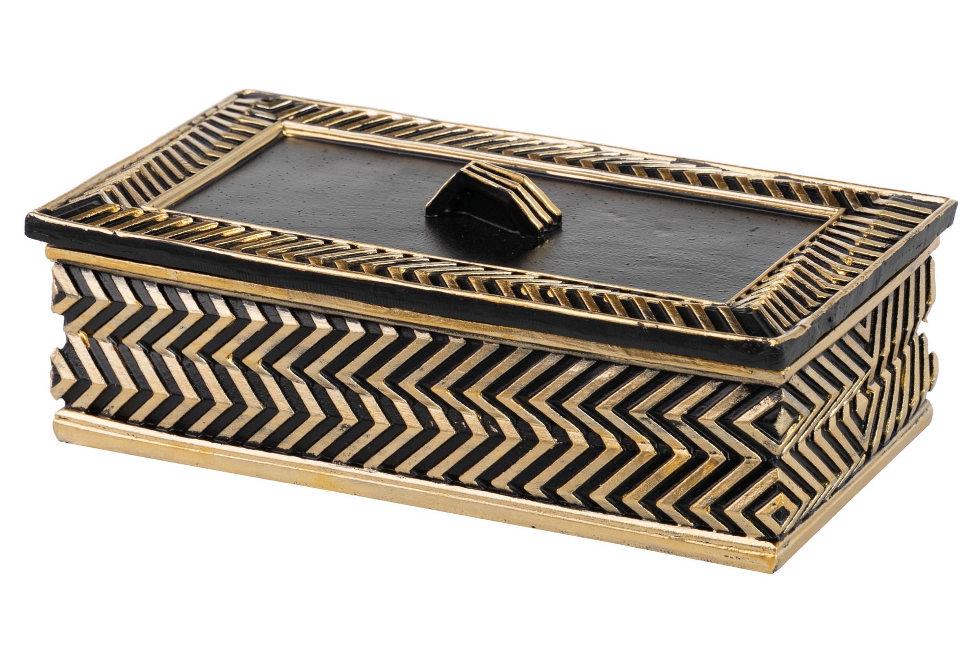 CAJA RESINA NEGRA DORADA